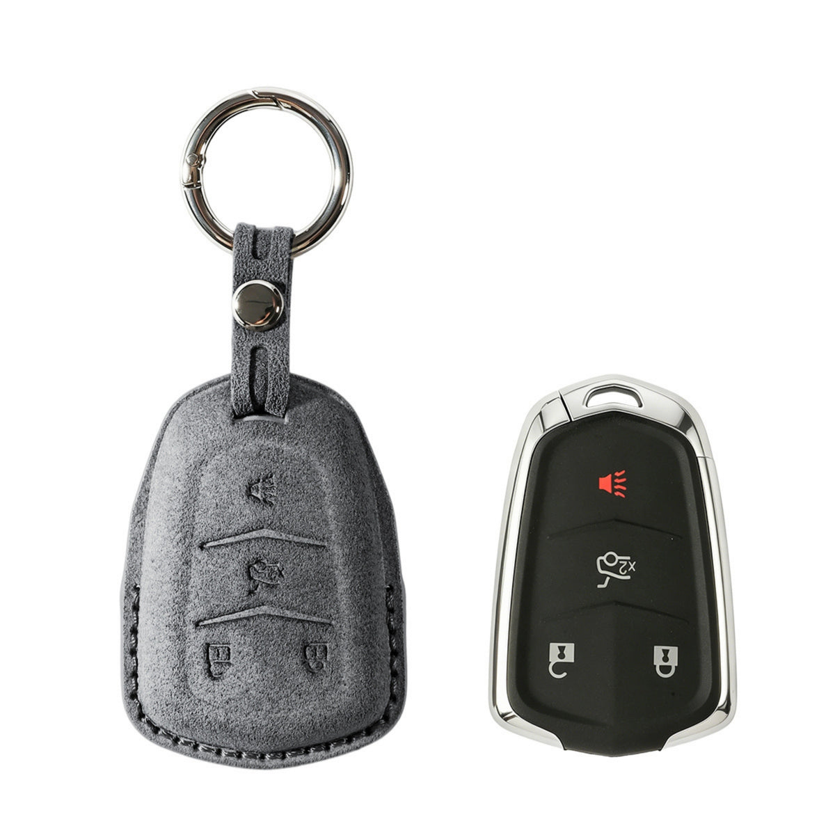 Alcantara Car Key Fob Cover for Cadillac Model A with Buckle - Space Grey 1