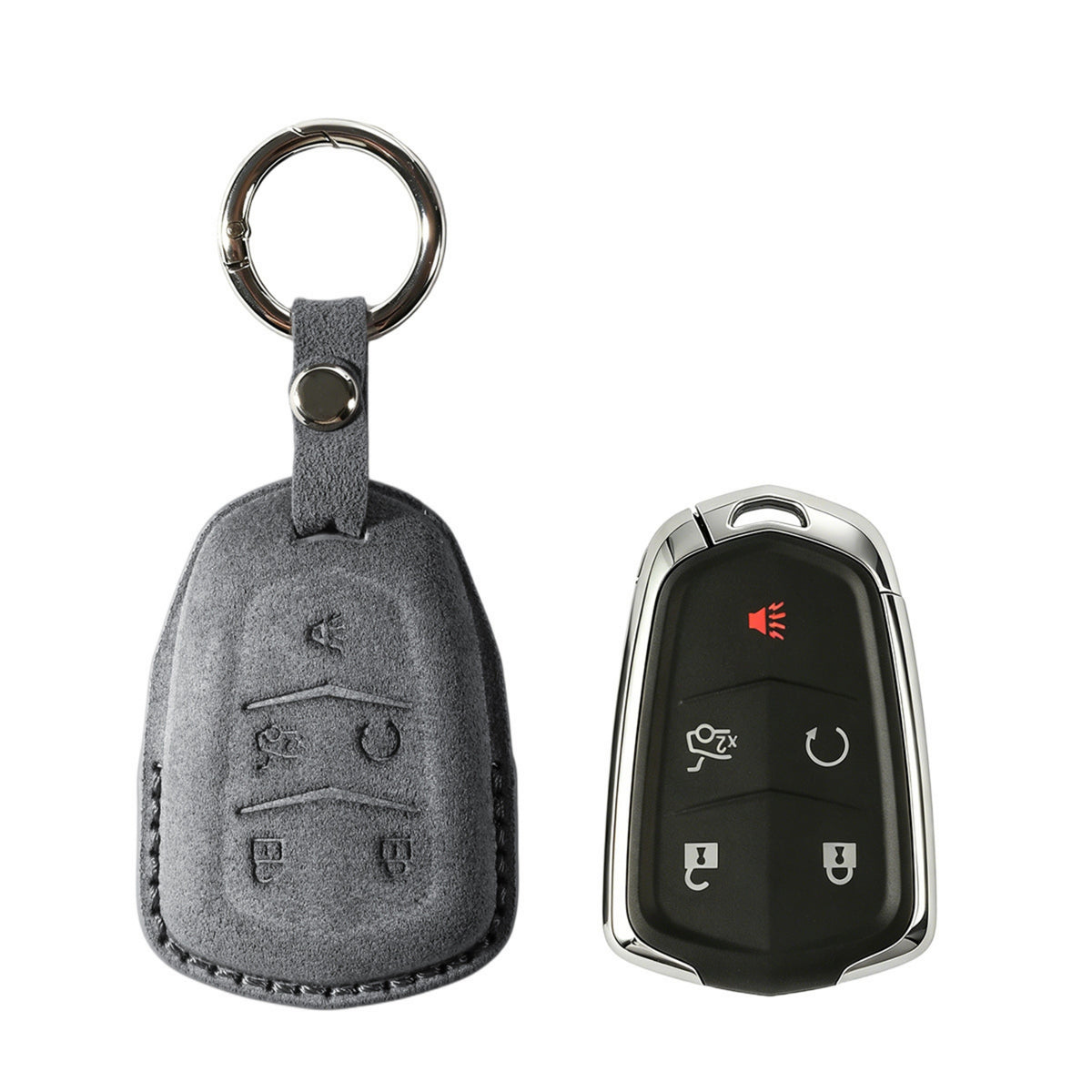 Alcantara Car Key Fob Cover for Cadillac Model B with Buckle - Space Grey 1