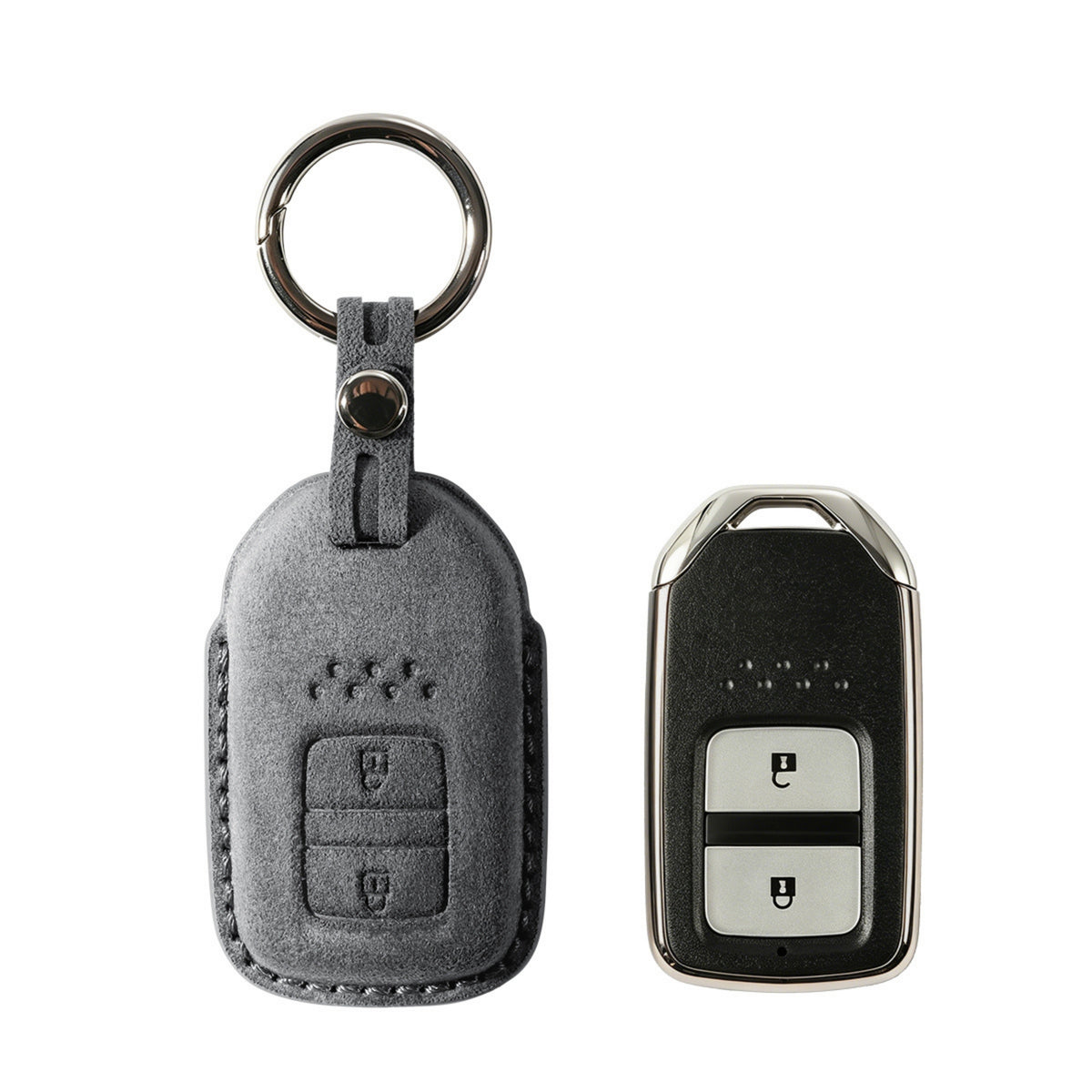 Alcantara Car Key Fob Cover for Honda Model A with Buckle - Space Grey 1