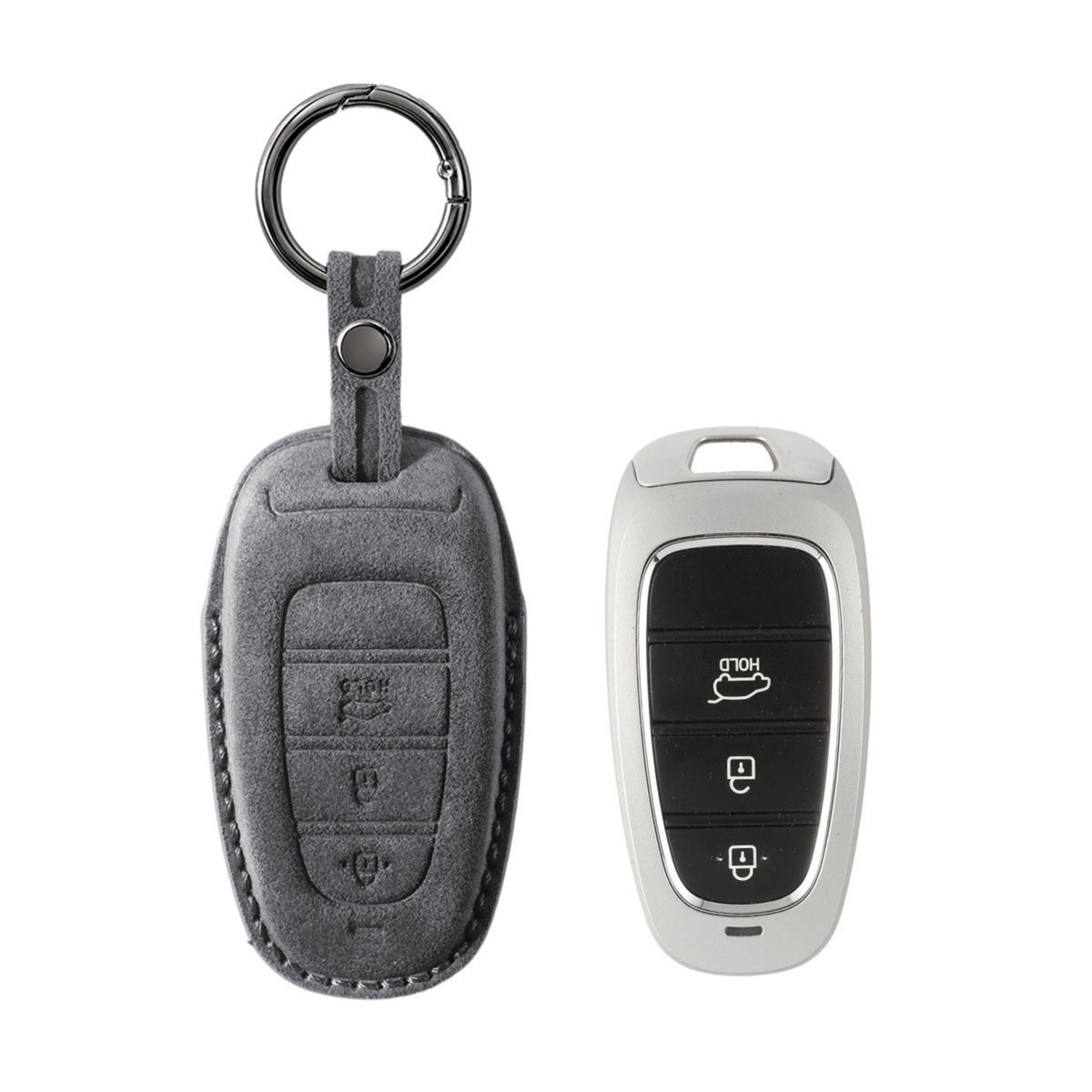 Alcantara Car Key Fob Cover for Hyundai Model D - Space Grey 1