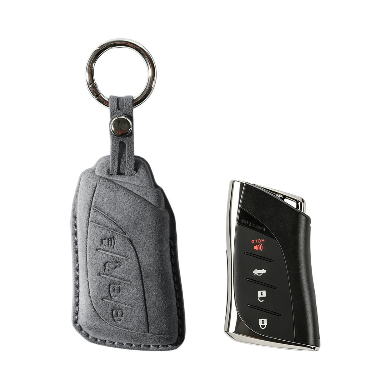 Alcantara Car Key Fob Cover for Lexus Model C with Buckle - Space Grey 1