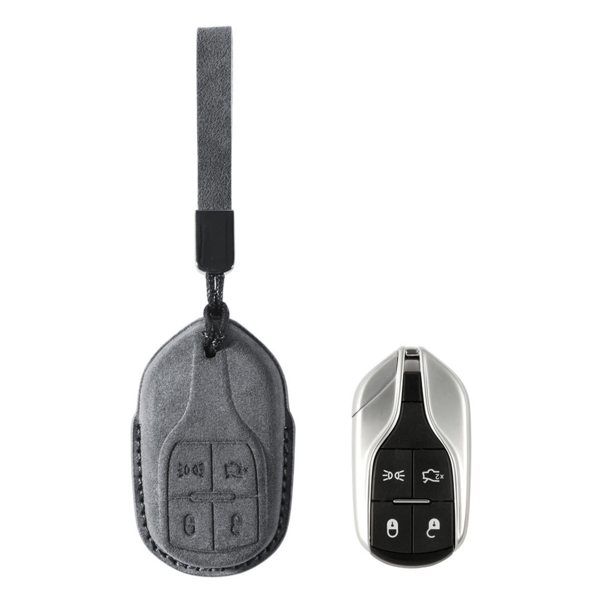 Alcantara Car Key Fob Cover for Maserati Model A with Buckle - Space Grey 1