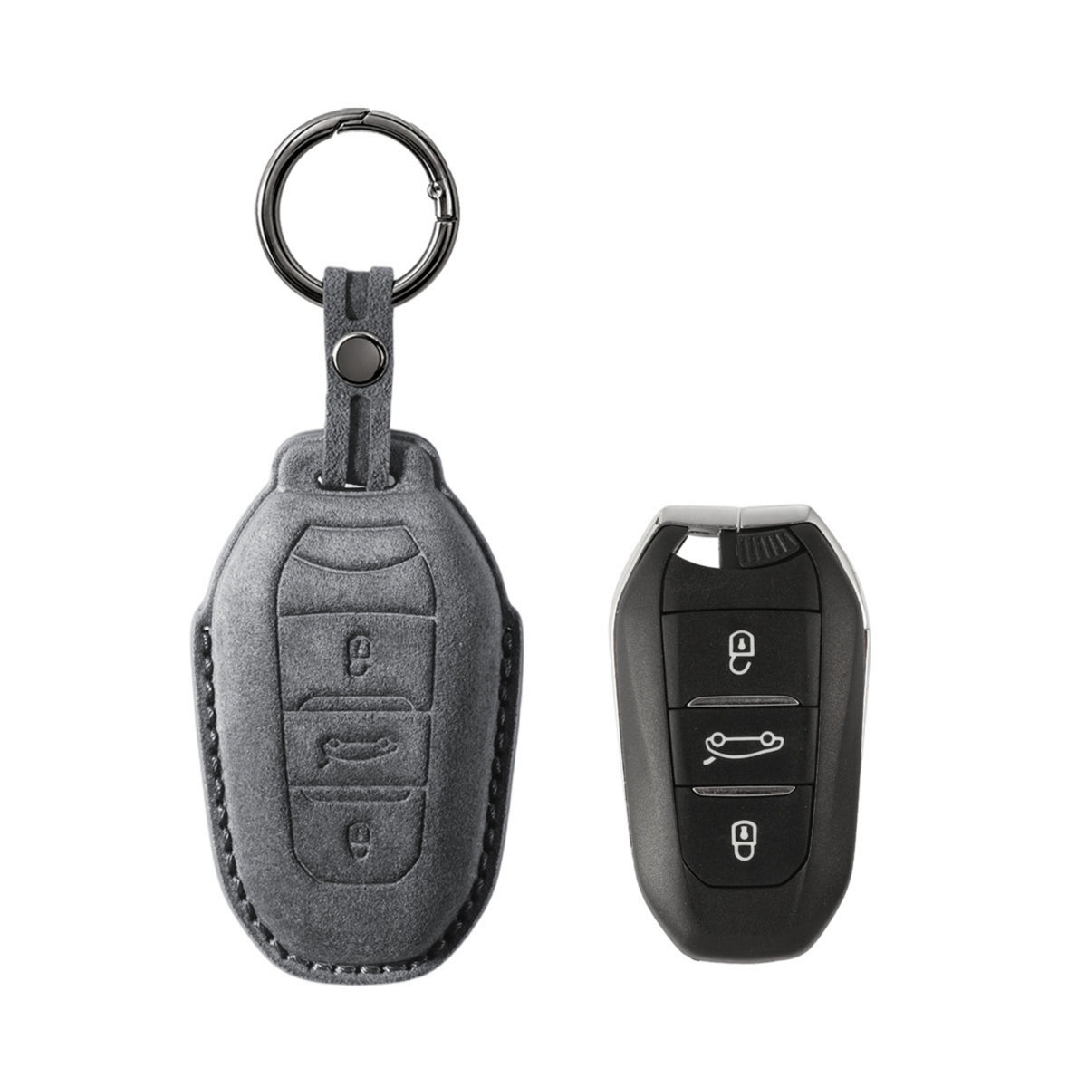 Alcantara Car Key Fob Cover for Peugeot Model A - Space Grey 1