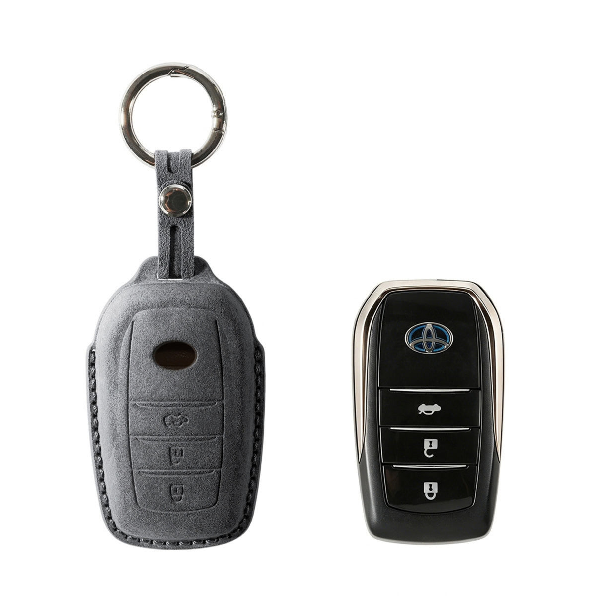 Alcantara Car Key Fob Cover for Toyota Model C with Buckle - Space Grey 1