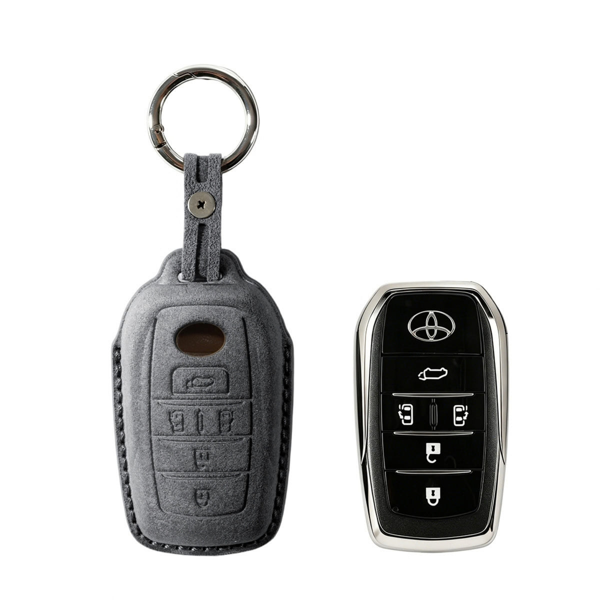 Alcantara Car Key Fob Cover for Toyota Model E with Buckle - Space Grey 1