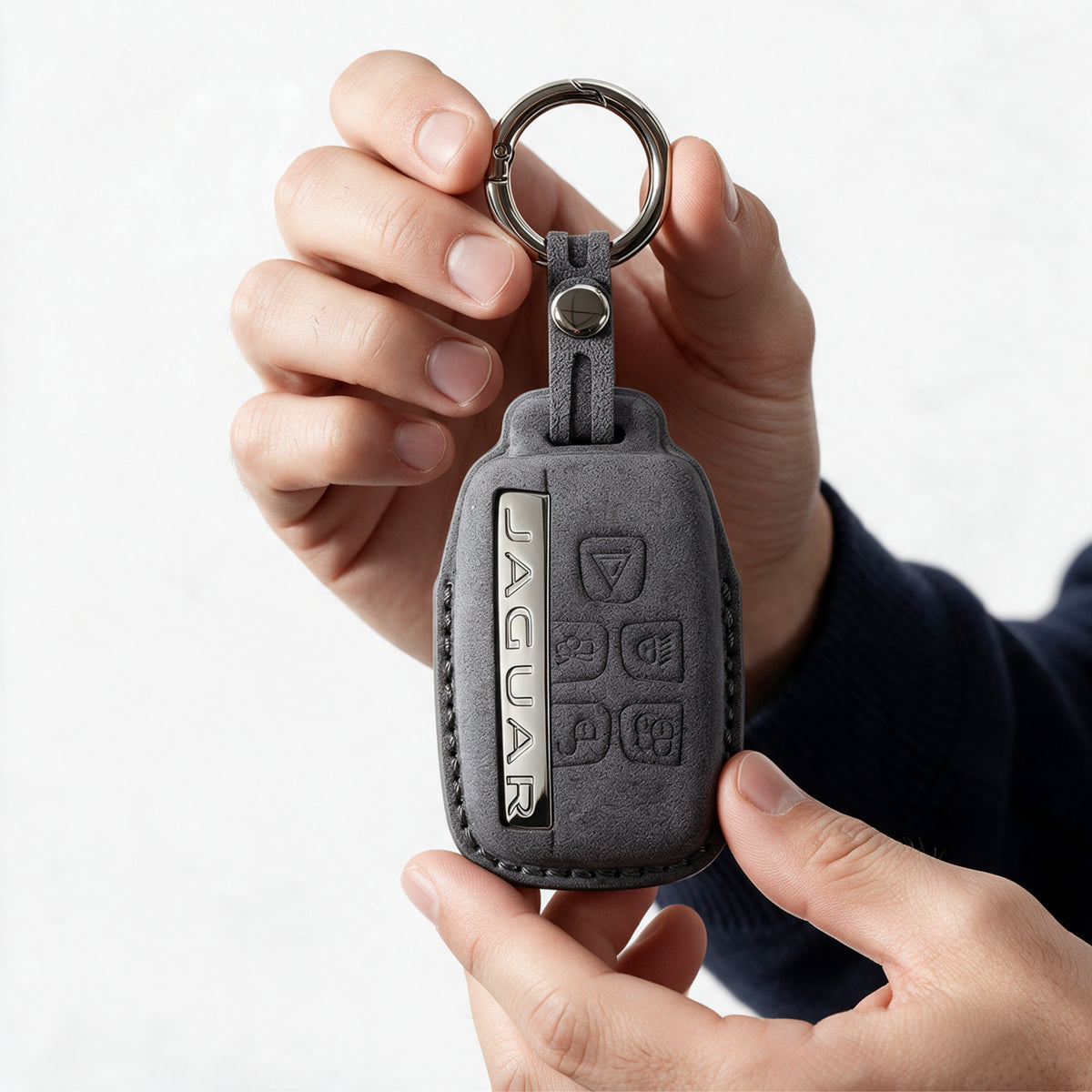 Alcantara Car Key Fob Cover for Jaguar Model A - Space Grey 2