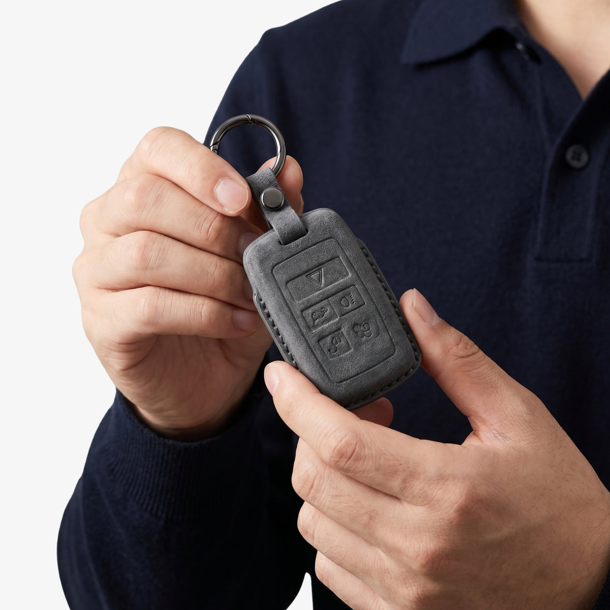 Alcantara Car Key Fob Cover for Land Rover Model B - Space Grey 2