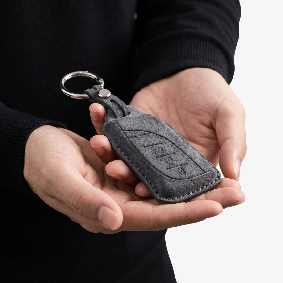 Alcantara Car Key Fob Cover for Lexus Model A with Buckle - Space Grey 2