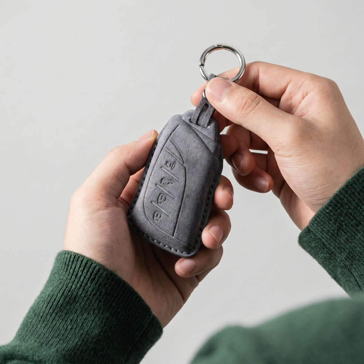 Alcantara Car Key Fob Cover for Lexus Model C with Buckle - Space Grey 2
