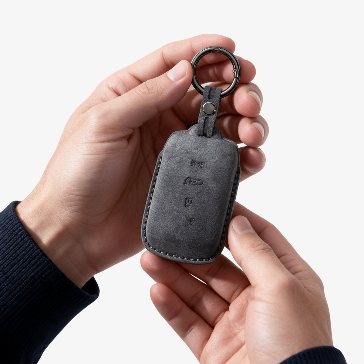 Alcantara Car Key Fob Cover for Maserati Model B with Buckle - Space Grey 2
