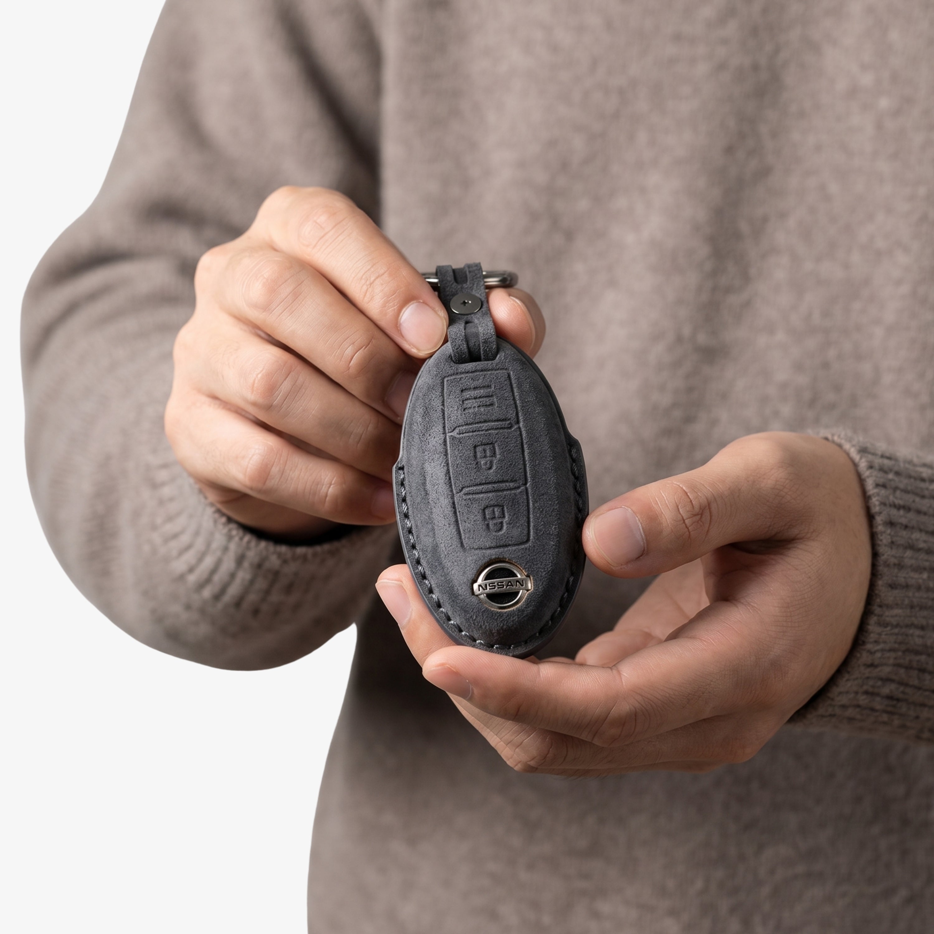 Alcantara Car Key Fob Cover for Nissan Model A - Space Grey