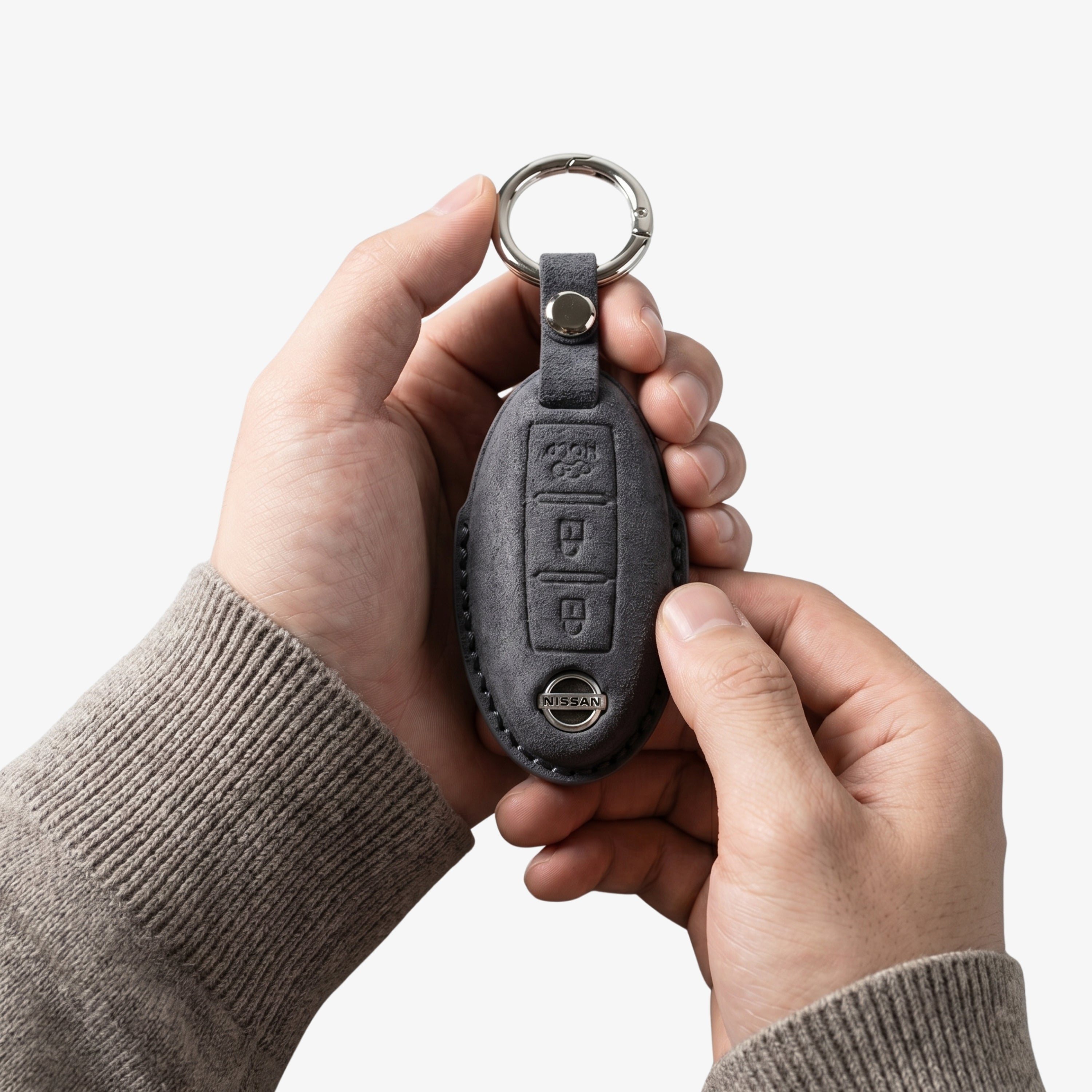 Alcantara Car Key Fob Cover for Nissan Model B - Space Grey
