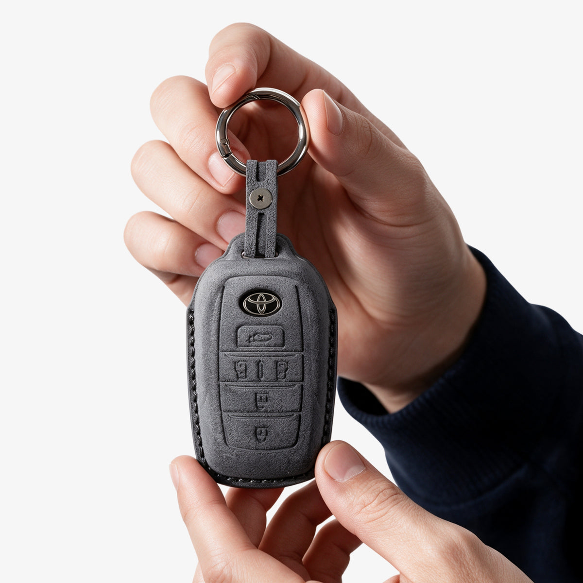 Alcantara Car Key Fob Cover for Toyota Model E with Buckle - Space Grey 2