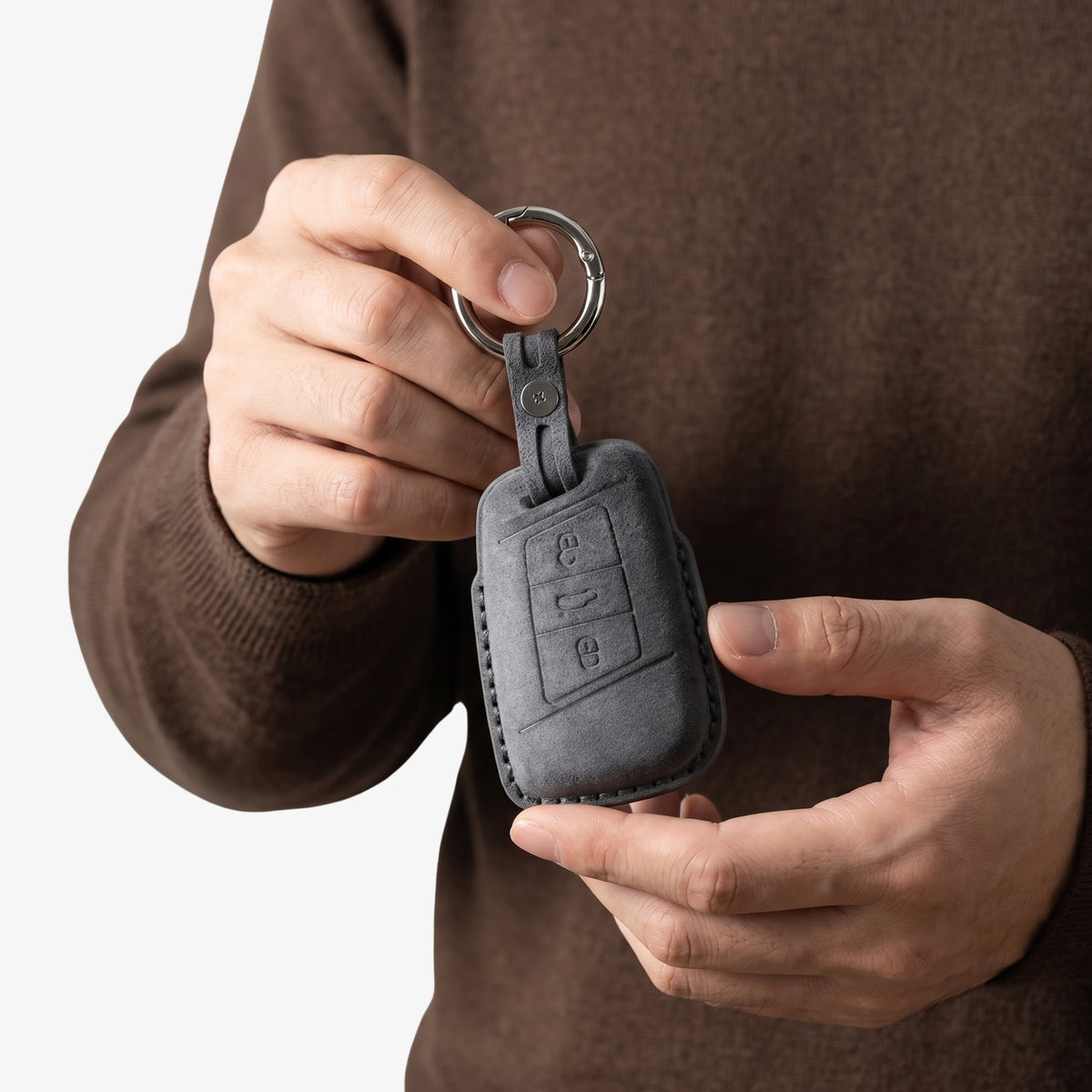 Alcantara Car Key Fob Cover for Volkswagen - Model C with Buckle - Space Grey 2