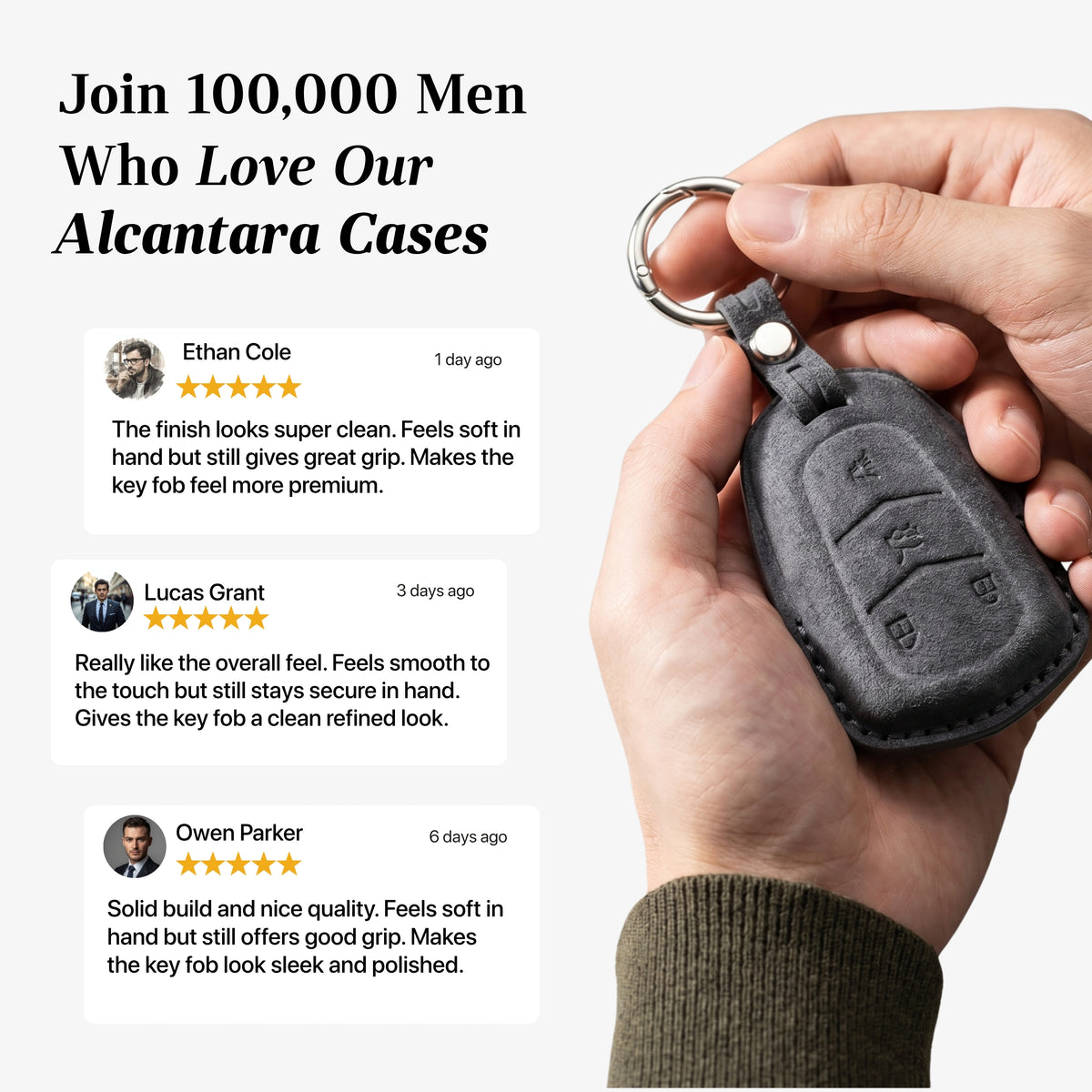 Alcantara Car Key Fob Cover for Cadillac Model A with Buckle - Space Grey 3