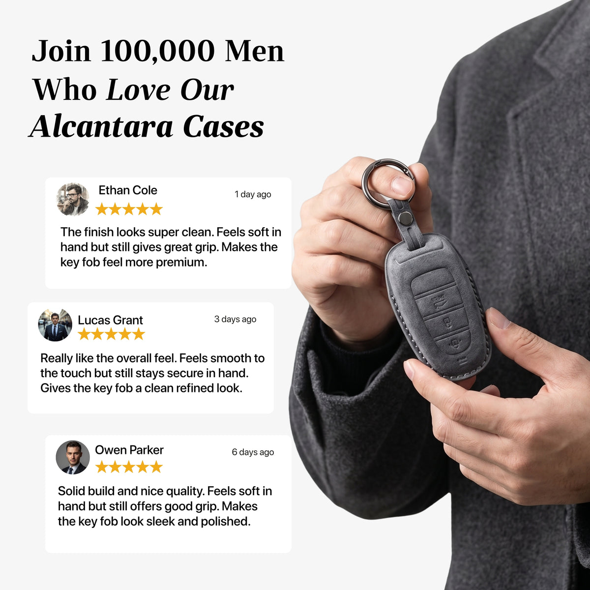 Alcantara Car Key Fob Cover for Hyundai Model D - Space Grey 3