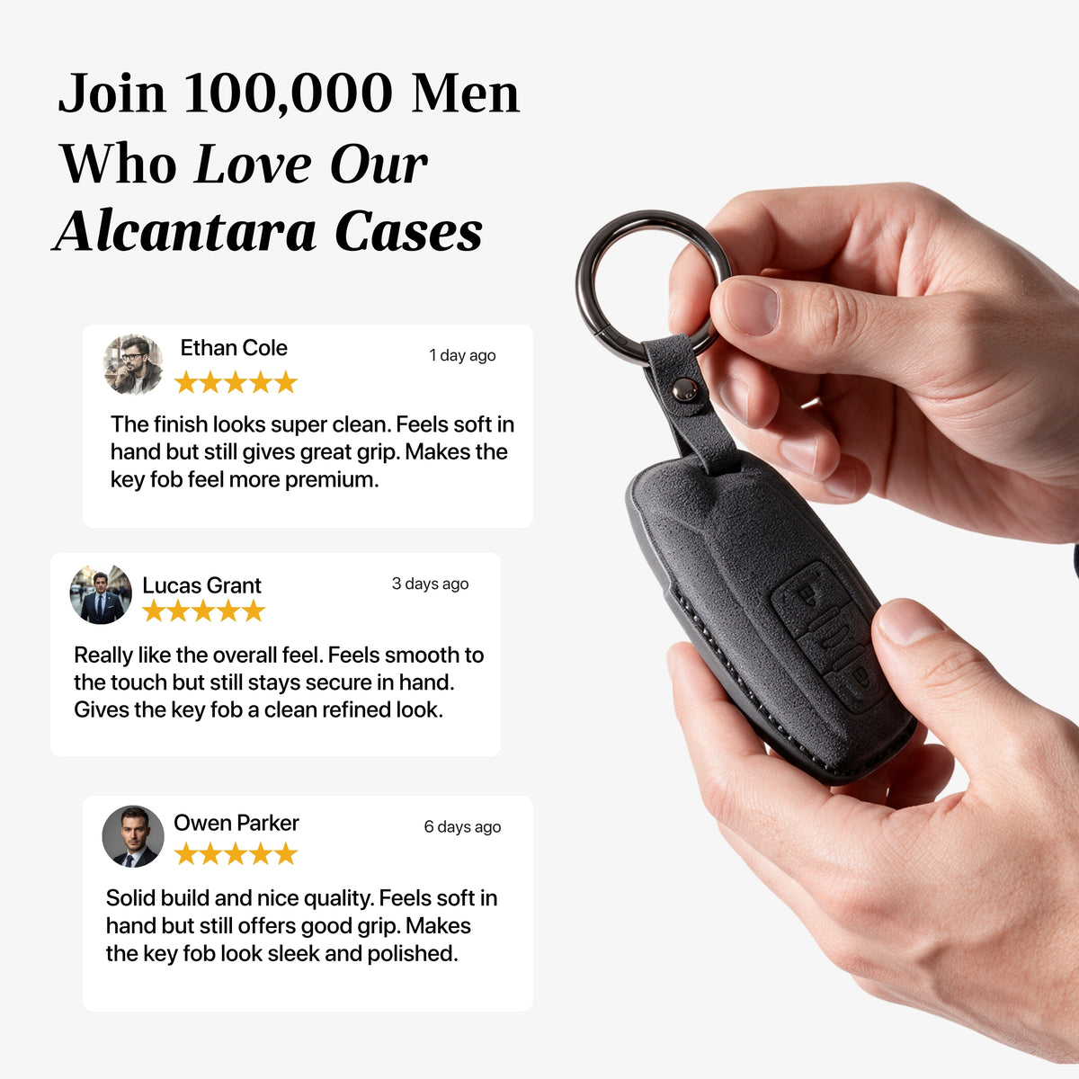Alcantara Car Key Fob Cover for Lamborghini Model A with Buckle - Space Grey 3