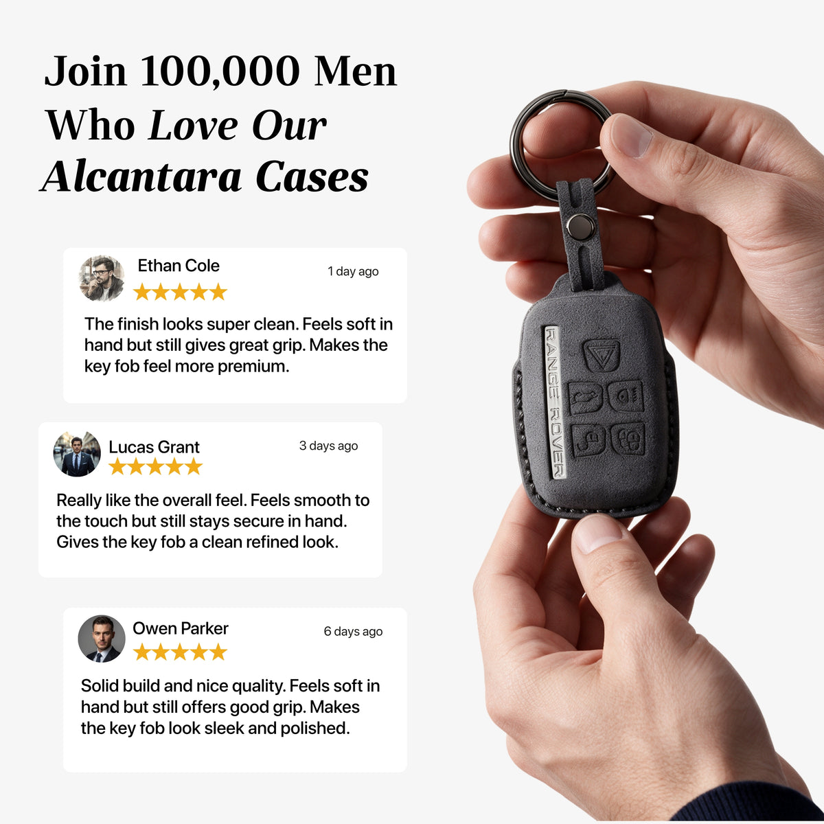 Alcantara Car Key Fob Cover for Land Rover Model A - Space Grey 3