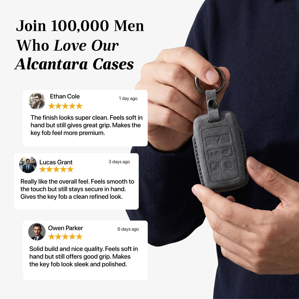 Alcantara Car Key Fob Cover for Land Rover Model B - Space Grey 3