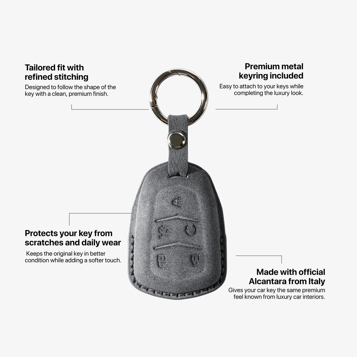 Alcantara Car Key Fob Cover for Cadillac Model B with Buckle - Space Grey 5