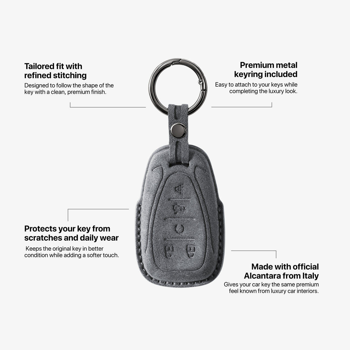 Alcantara Car Key Fob Cover for Chevrolet Model A - Space Grey 5