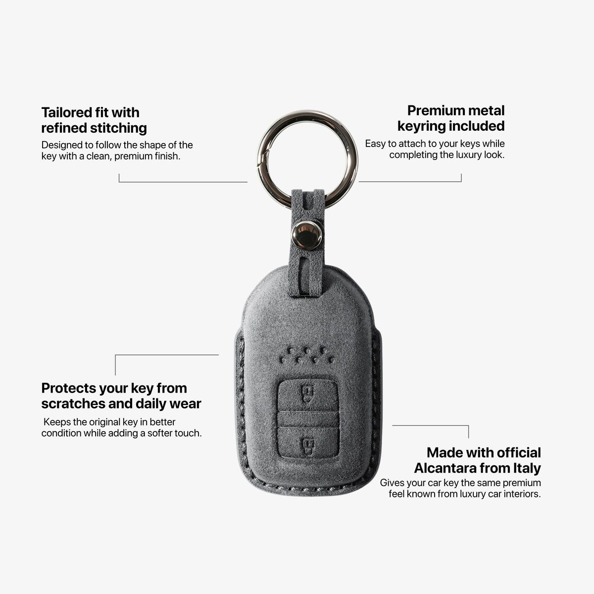 Alcantara Car Key Fob Cover for Honda Model A with Buckle - Space Grey 5