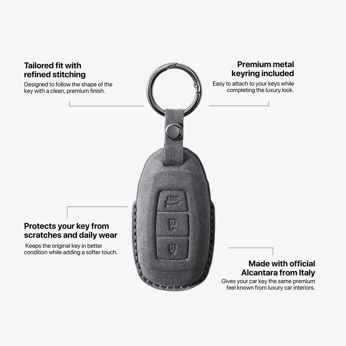 Alcantara Car Key Fob Cover for Hyundai Model A - Space Grey 5