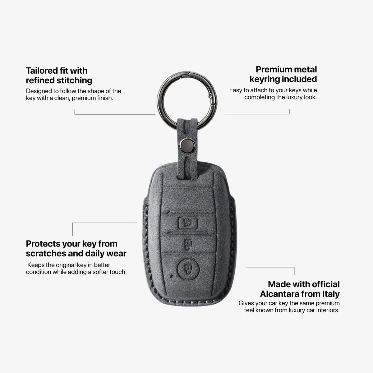 Alcantara Car Key Fob Cover for Kia Model A - Space Grey 5