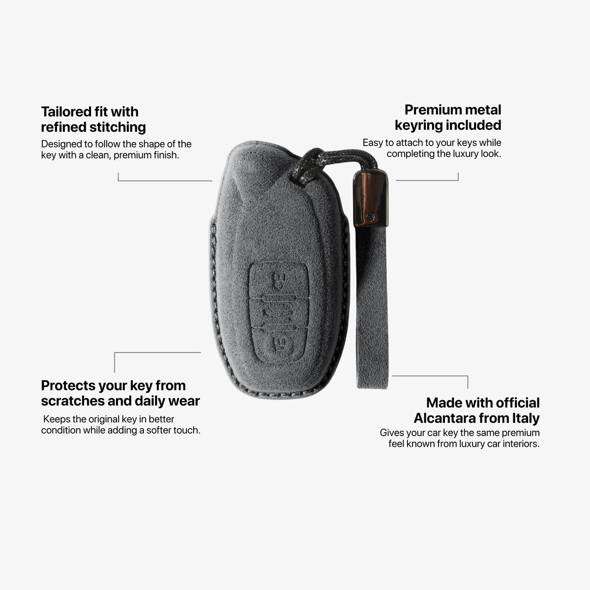 Alcantara Car Key Fob Cover for Lamborghini Model A with Buckle - Space Grey 5