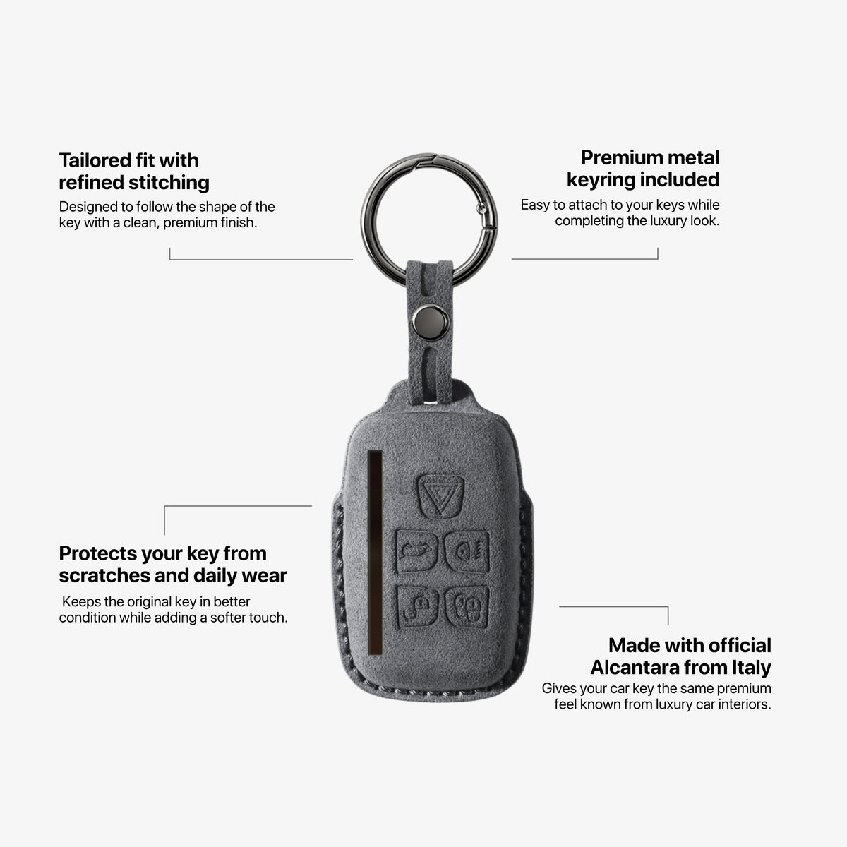 Alcantara Car Key Fob Cover for Land Rover Model A - Space Grey 5