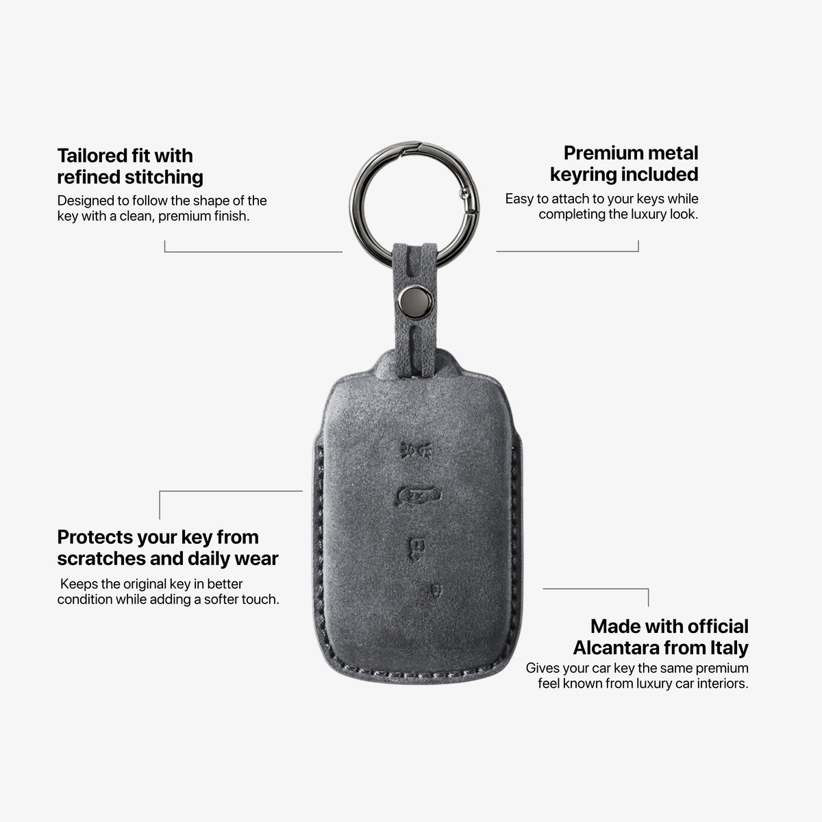 Alcantara Car Key Fob Cover for Maserati Model B with Buckle - Space Grey 5
