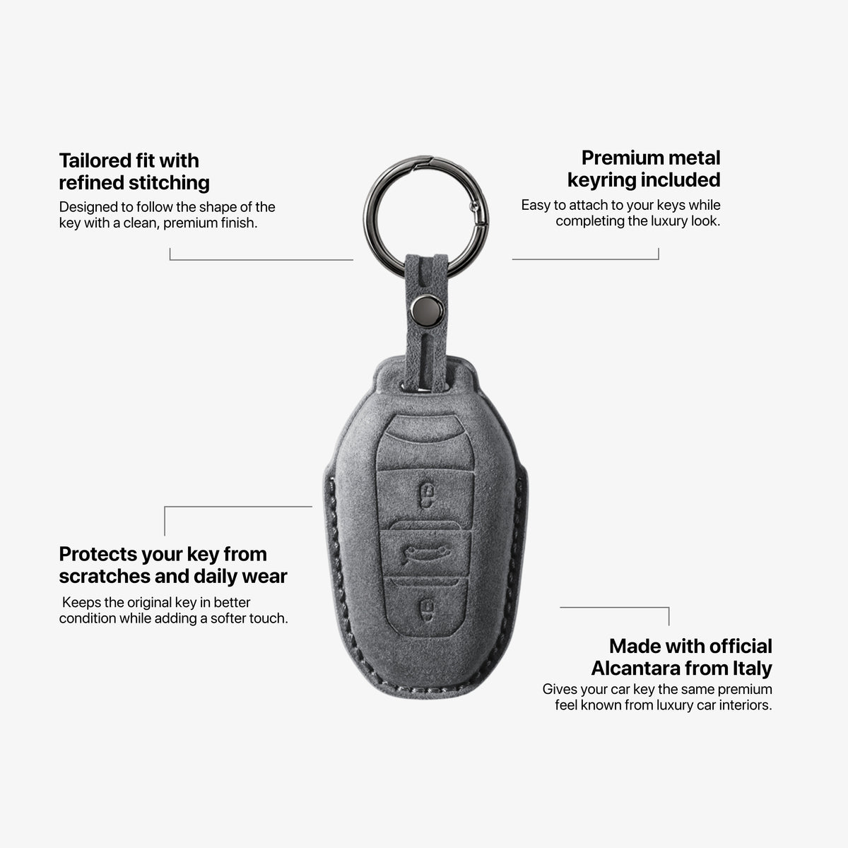 Alcantara Car Key Fob Cover for Peugeot Model A - Space Grey 5