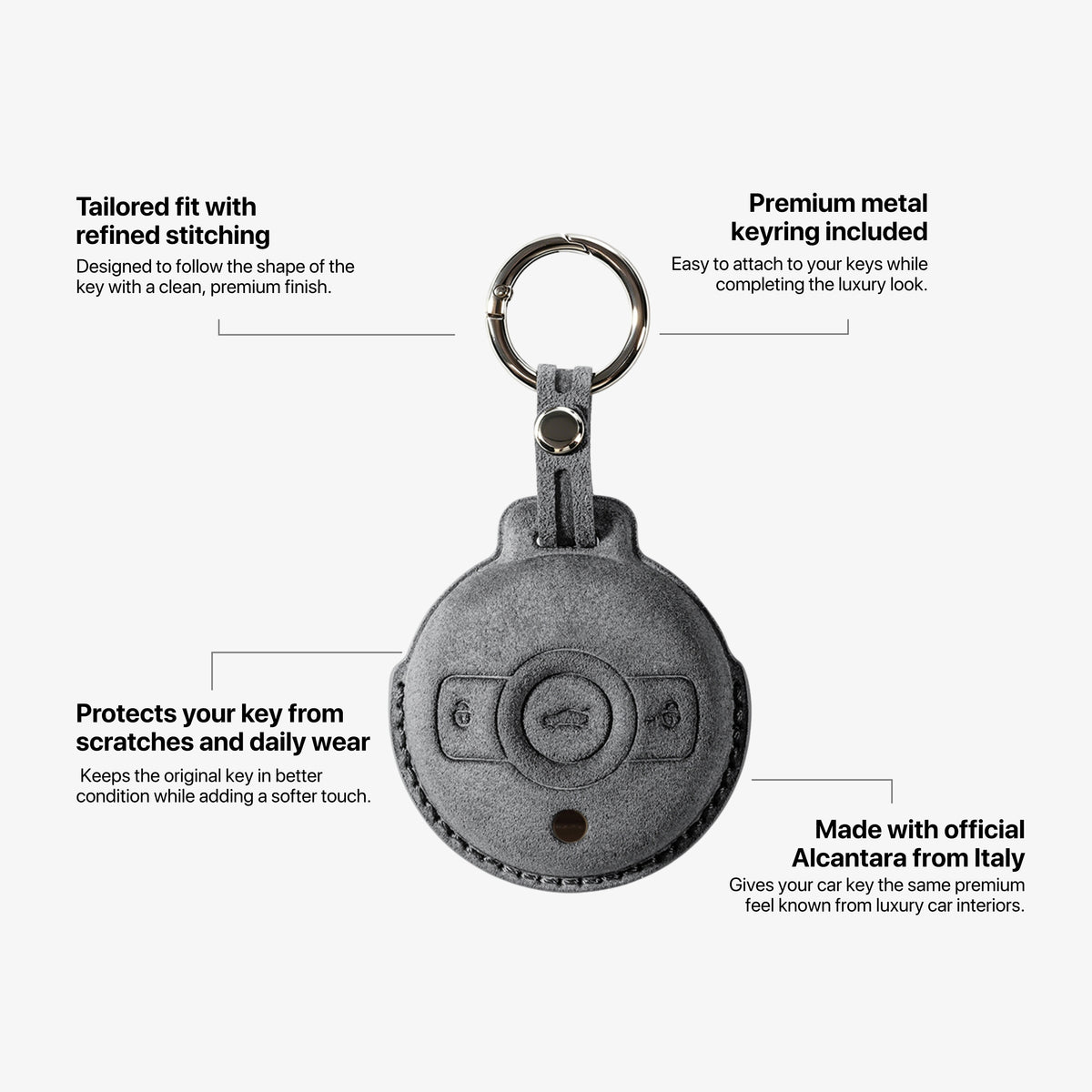 Alcantara Car Key Fob Cover for Smart Model A - Space Grey 4