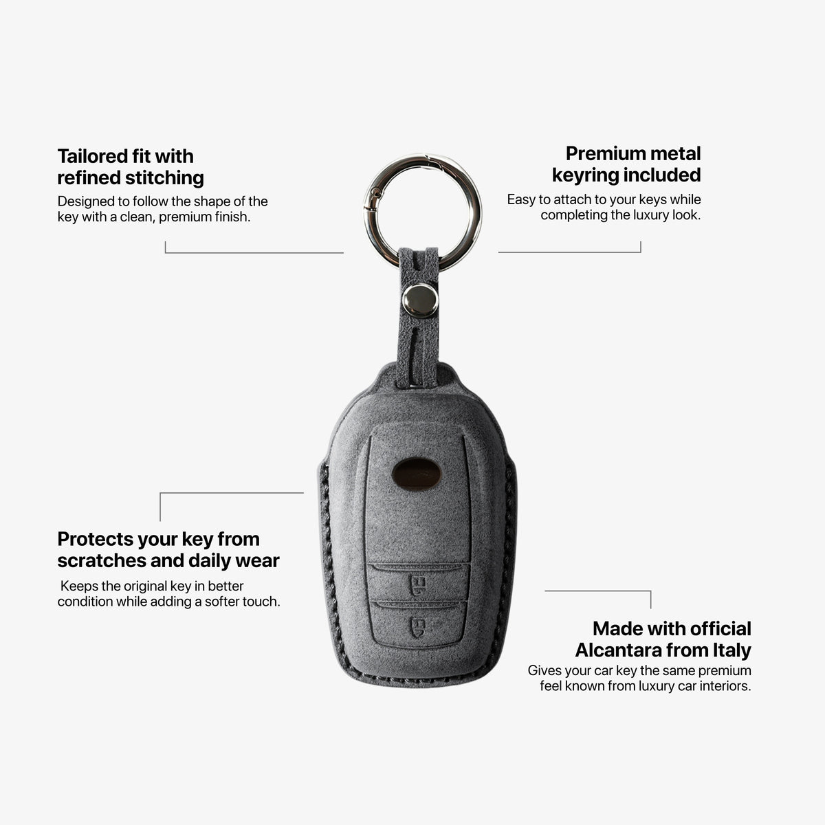 Alcantara Car Key Fob Cover for Toyota Model D with Buckle - Space Grey 5