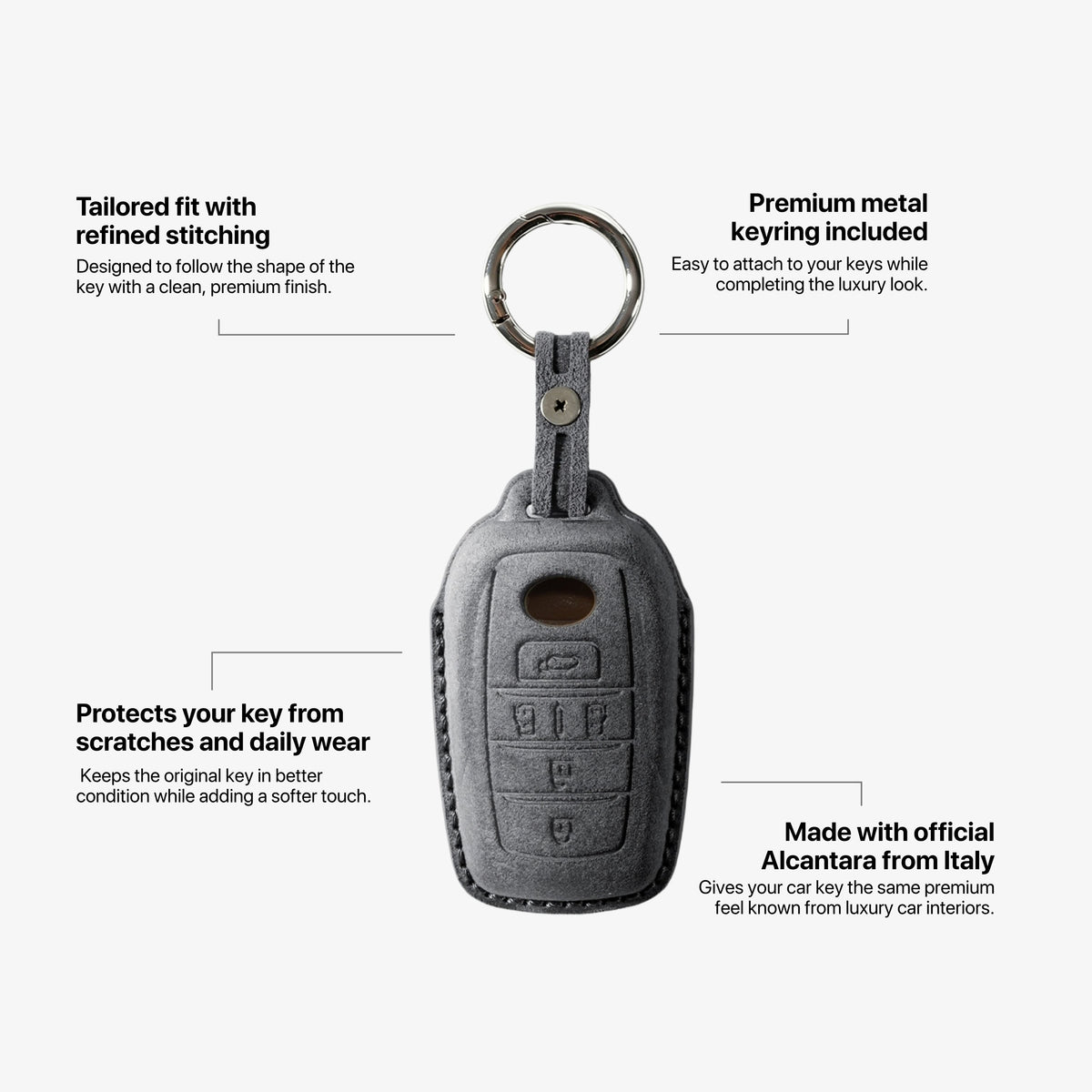 Alcantara Car Key Fob Cover for Toyota Model E with Buckle - Space Grey 5