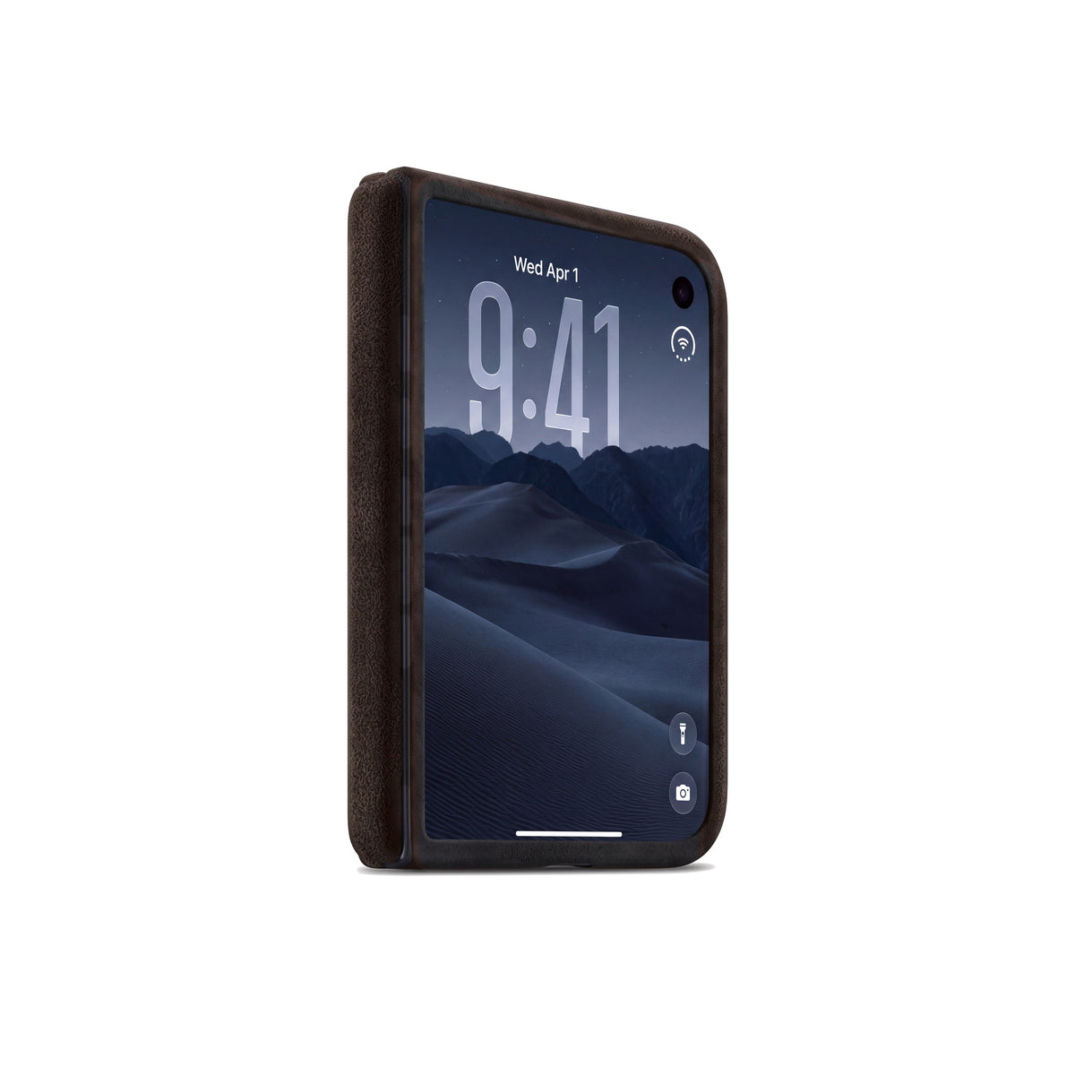 Chocolate Brown Alcantara case for iPhone Duo, closed, cover display