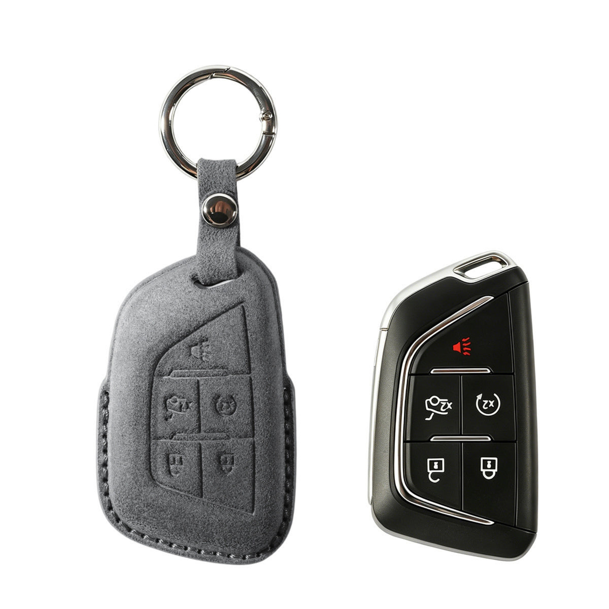 Alcantara Car Key Fob Cover for Cadillac Model C with Buckle - Space Grey 1