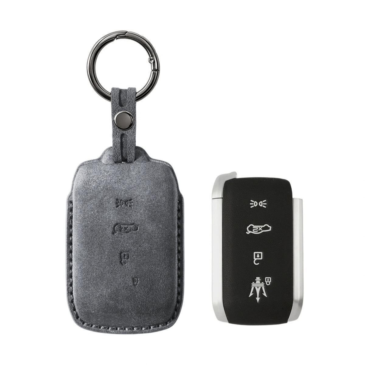 Alcantara Car Key Fob Cover for Maserati Model B with Buckle - Space Grey 1