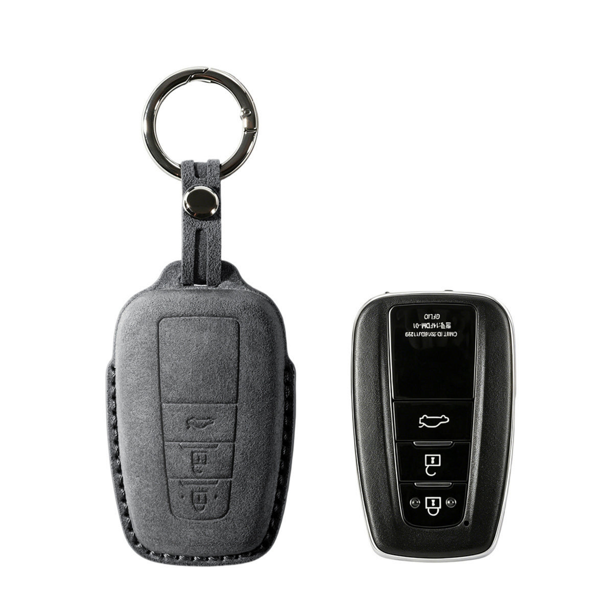 Alcantara Car Key Fob Cover for Toyota Model A with Buckle - Space Grey 1