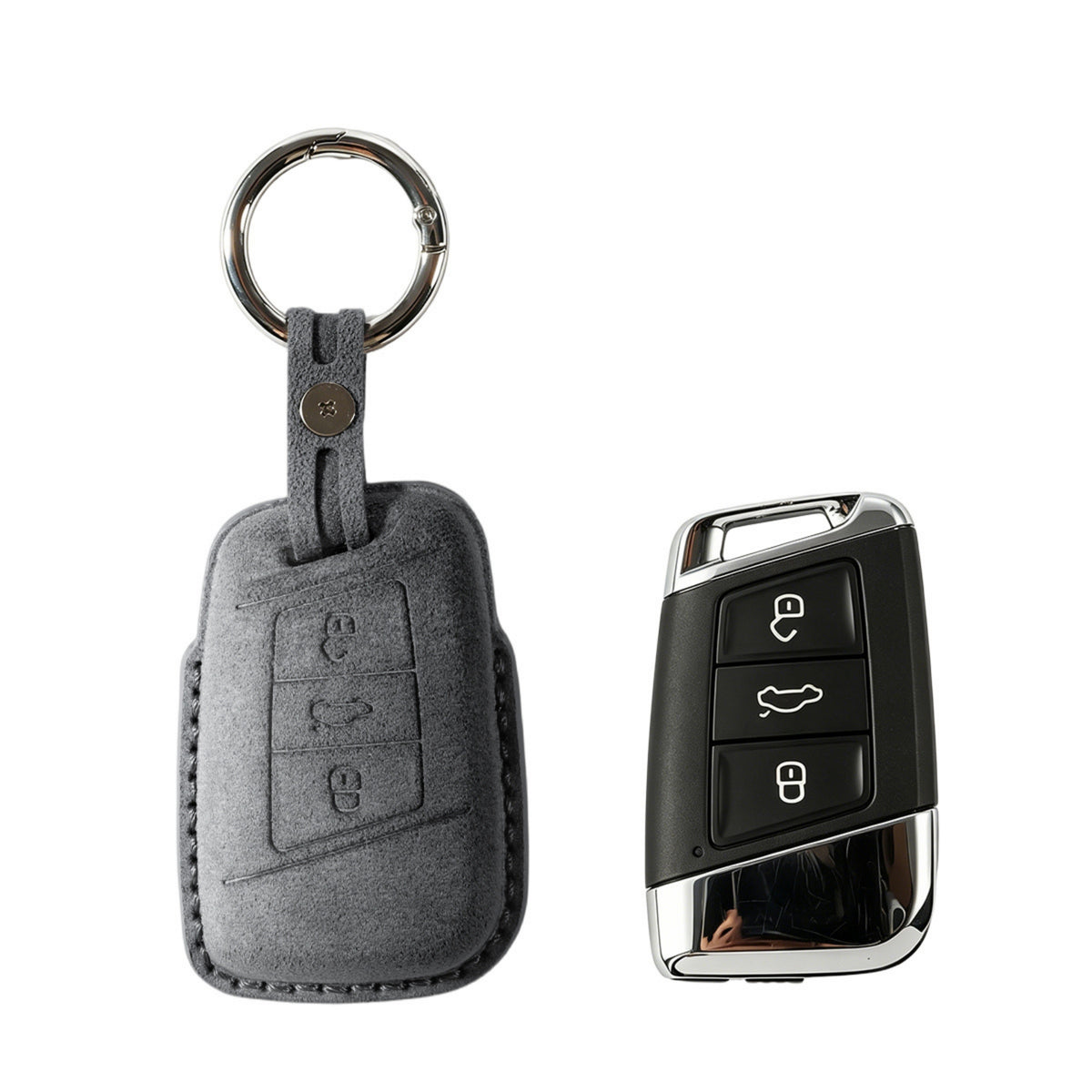 Alcantara Car Key Fob Cover for Volkswagen - Model C with Buckle - Space Grey 1