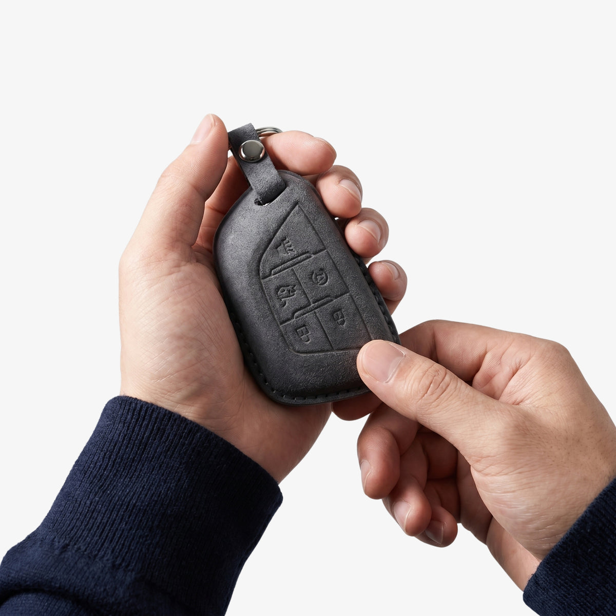 Alcantara Car Key Fob Cover for Cadillac Model C with Buckle - Space Grey 2