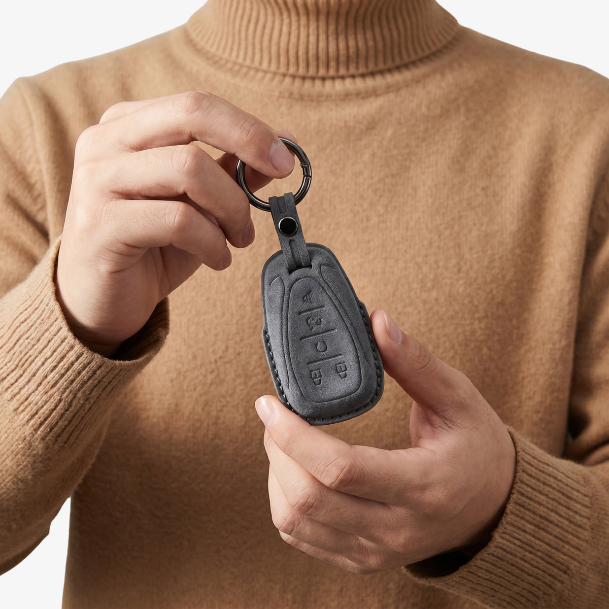 Alcantara Car Key Fob Cover for Chevrolet Model A - Space Grey 2