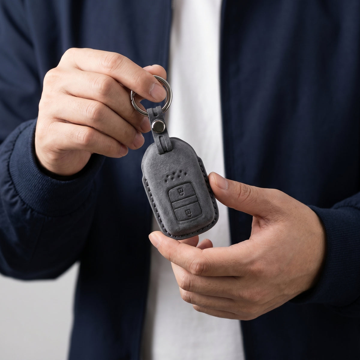 Alcantara Car Key Fob Cover for Honda Model A with Buckle - Space Grey 2