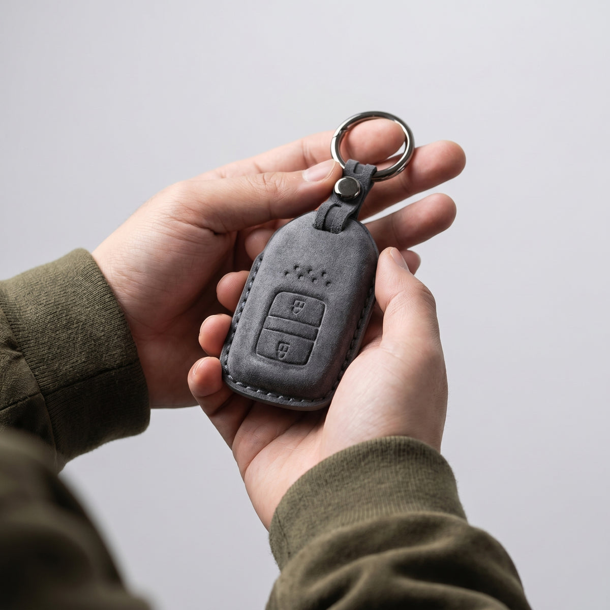Alcantara Car Key Fob Cover for Honda Model B with Buckle - Space Grey 2
