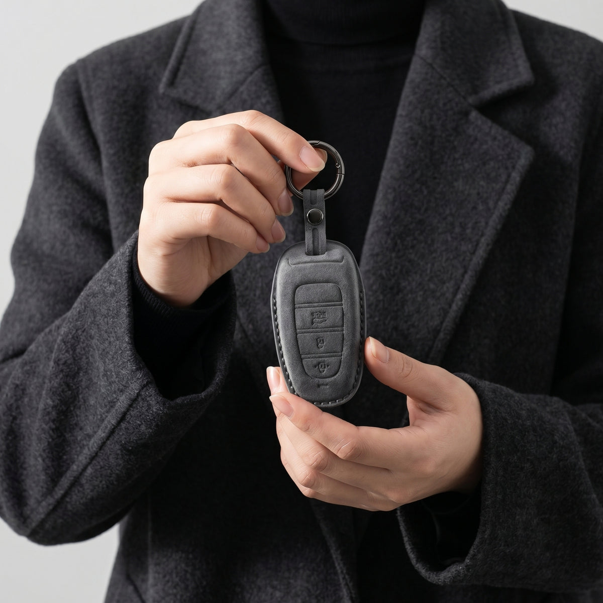 Alcantara Car Key Fob Cover for Hyundai Model D - Space Grey 2