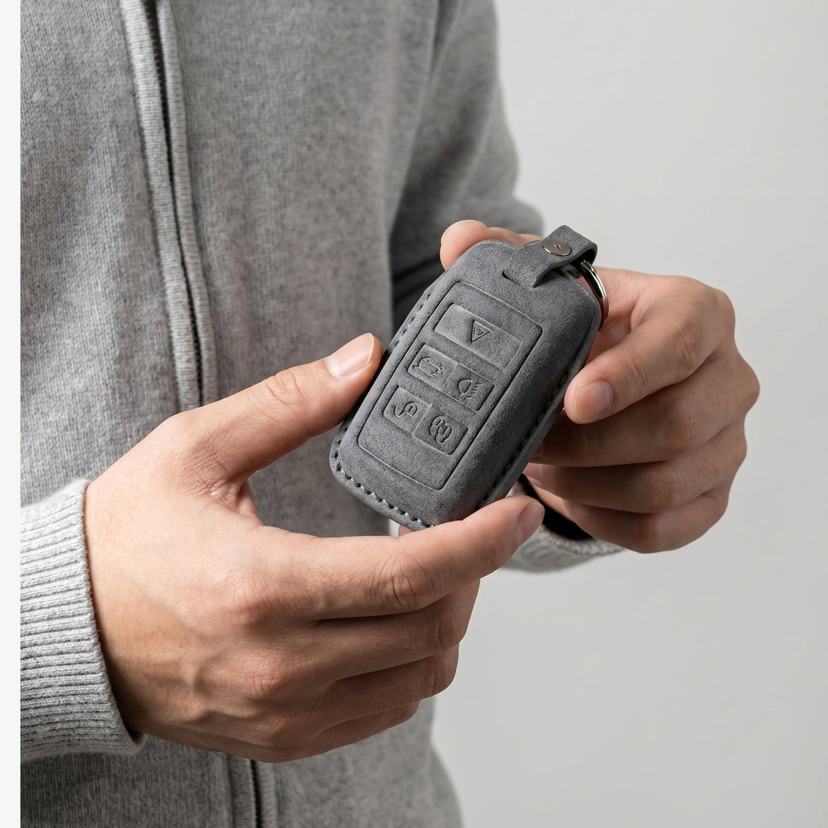 Alcantara Car Key Fob Cover for Jaguar Model B - Space Grey 2