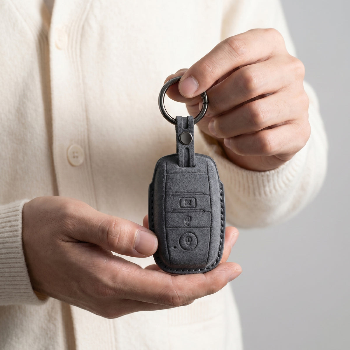 Alcantara Car Key Fob Cover for Kia Model A - Space Grey 2