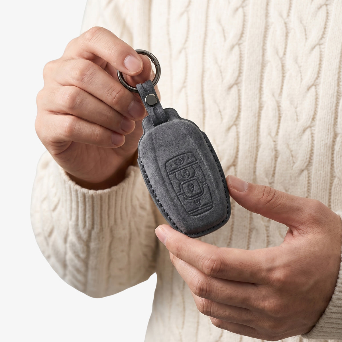 Alcantara Car Key Fob Cover for Lincoln Model B - Space Grey 2