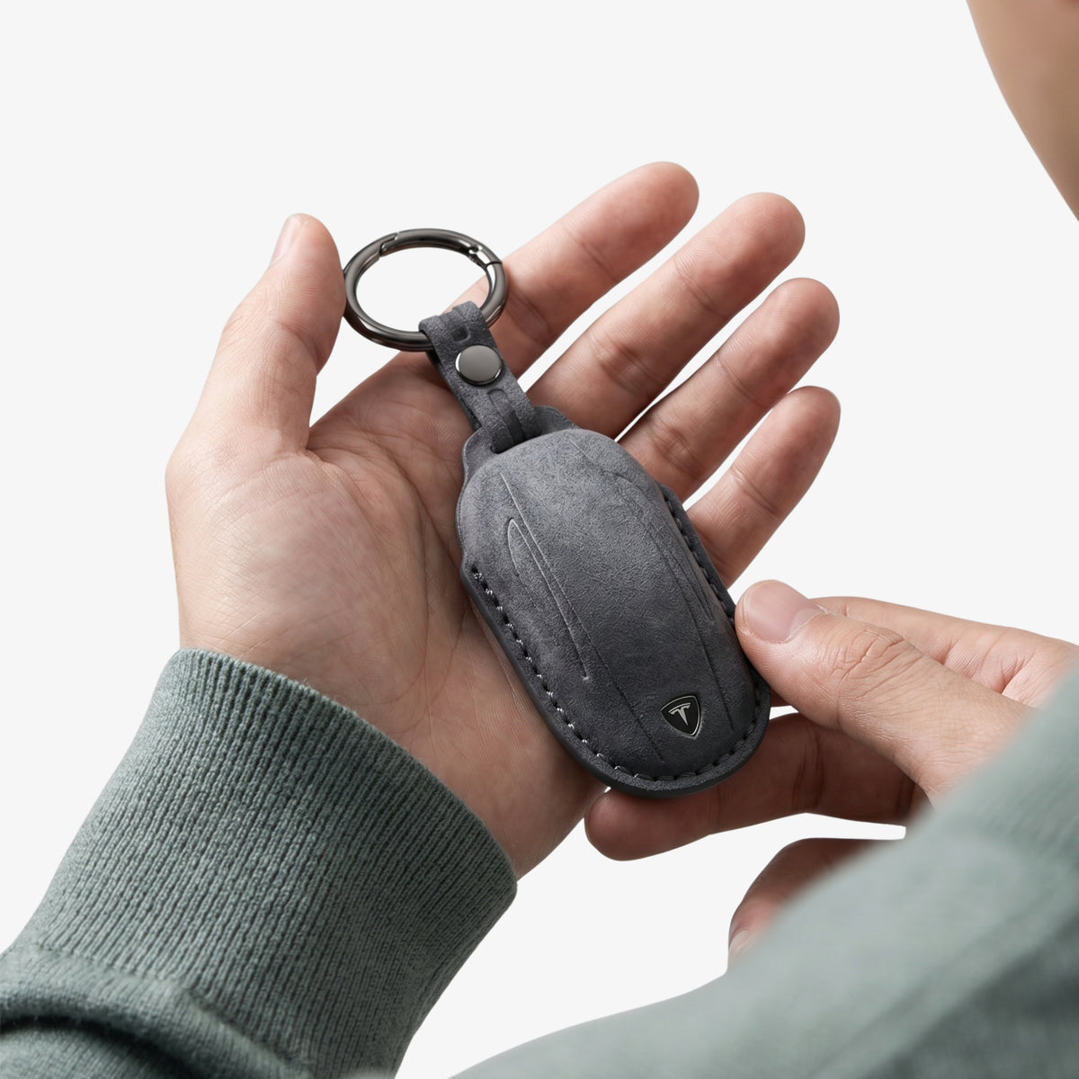Alcantara Car Key Fob Cover for Tesla Model B (X) - Space Grey 2