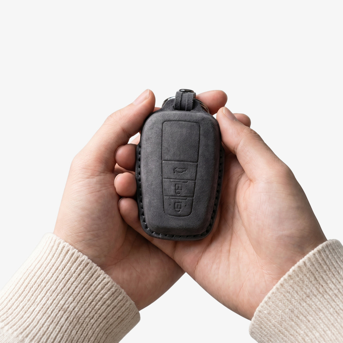 Alcantara Car Key Fob Cover for Toyota Model A with Buckle - Space Grey 2